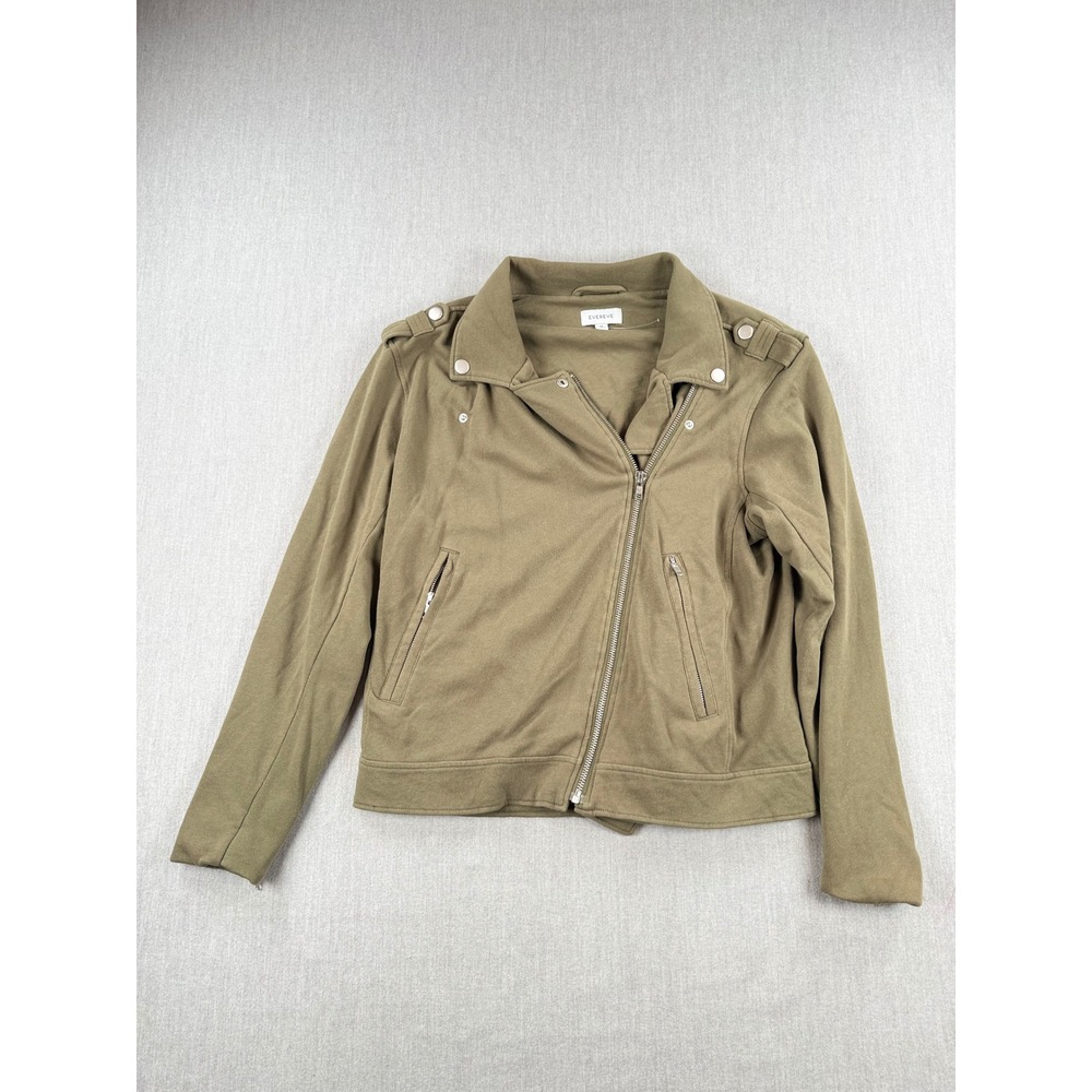 Evereve Womens Olive Green Cotton Knit Moto Jacket PJ233260E Asymmetric Zip M